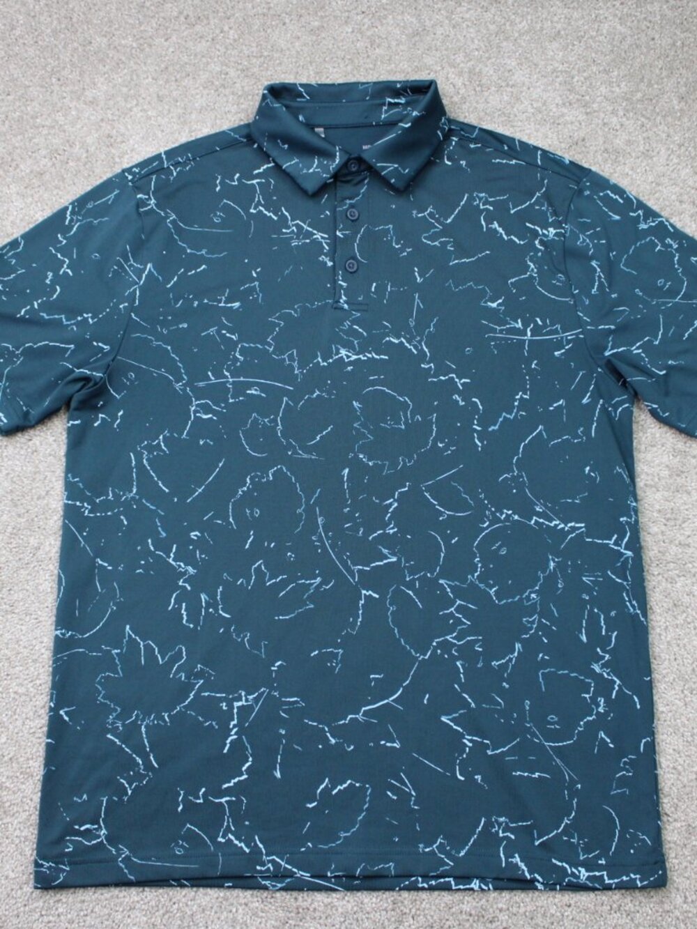 Under Armour Playoff Polo Shirt Mens Medium Green/Blue Geometric UA Short Sleeve